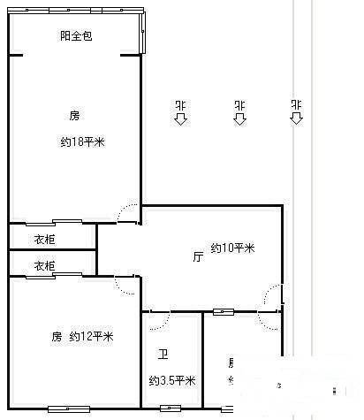 白泽弄2室1厅1卫56㎡户型图