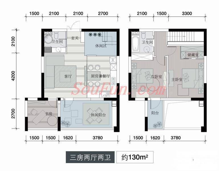 嘉联华铭座公寓3室2厅2卫130㎡户型图