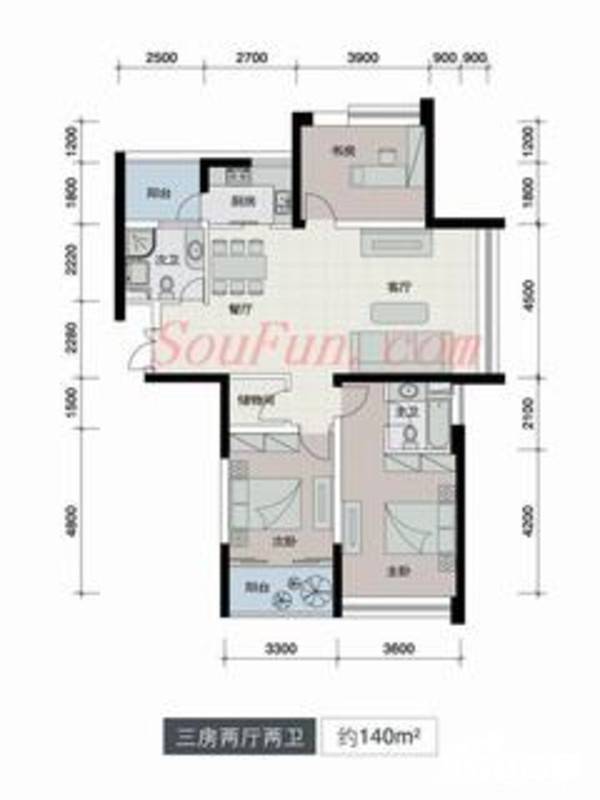 嘉联华铭座公寓3室2厅2卫140㎡户型图