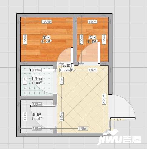 香源公寓2室2厅1卫88㎡户型图