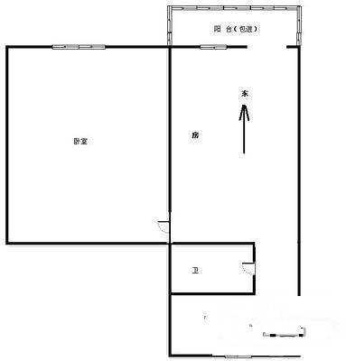 大通新村2室1厅1卫38㎡户型图