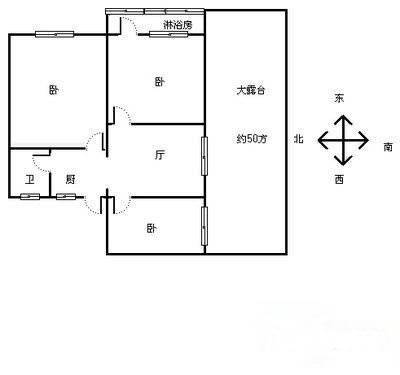 信余里3室1厅1卫50㎡户型图