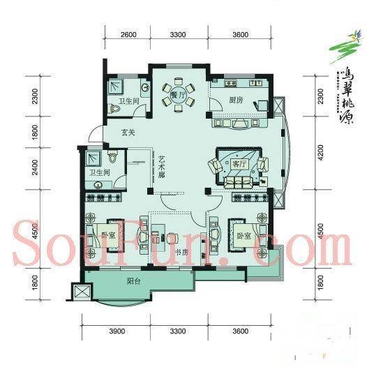 三江鸣翠桃源3室2厅2卫134.9㎡户型图