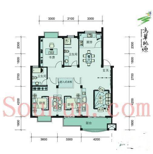 三江鸣翠桃源3室2厅2卫134.9㎡户型图