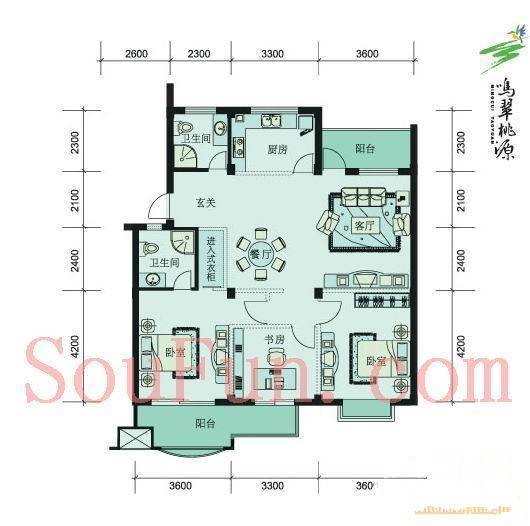 三江鸣翠桃源3室2厅2卫134.9㎡户型图