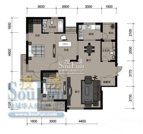 西城年华3室2厅2卫126㎡户型图