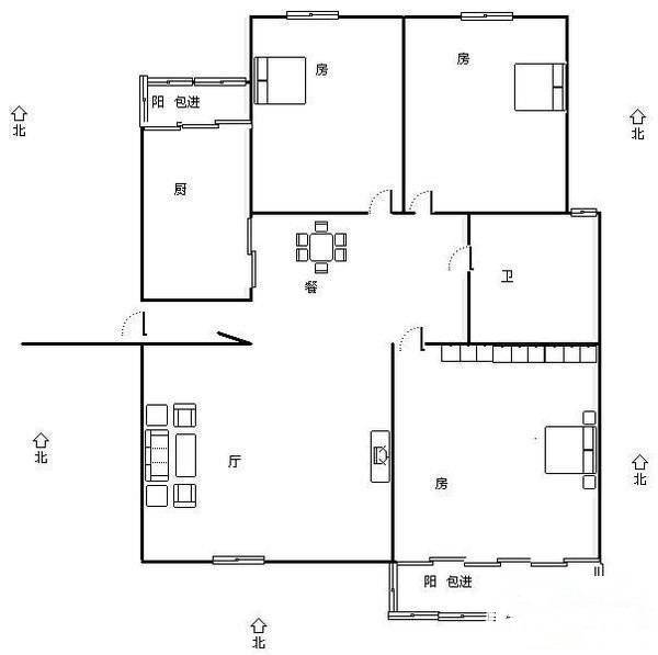 铭雅苑3室2厅1卫98㎡户型图