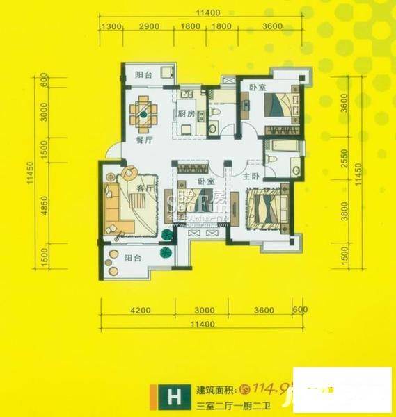 爵士风情3室2厅2卫115㎡户型图