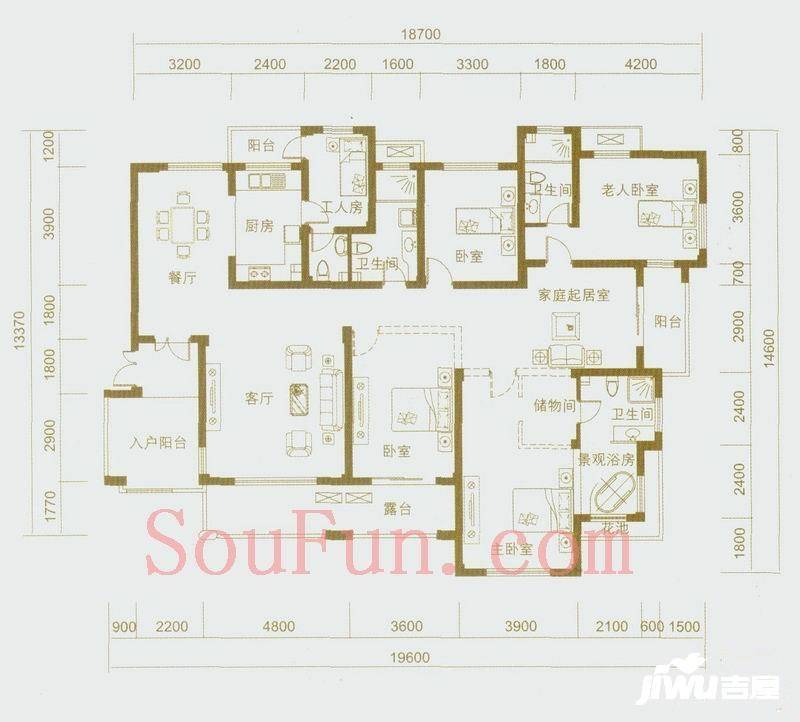 良渚文化村竹径茶语别墅4室3厅3卫223.2㎡户型图