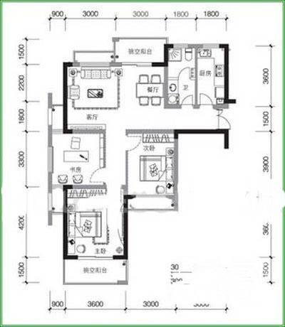 橡树园3室2厅2卫127㎡户型图