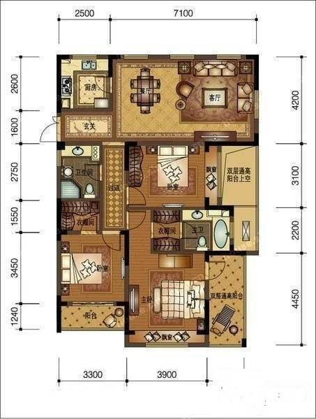 香槟国际3室2厅2卫137㎡户型图