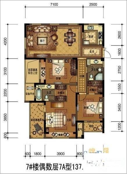 香槟国际3室2厅1卫139㎡户型图