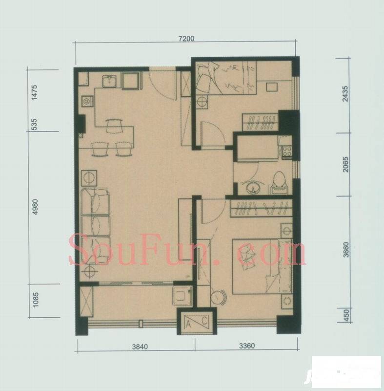 金沙居2室2厅1卫66.9㎡户型图