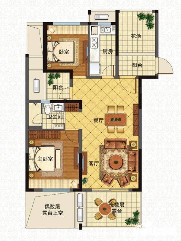 江语海2室2厅1卫89㎡户型图