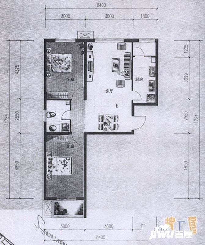 和谐嘉园2室2厅2卫90㎡户型图