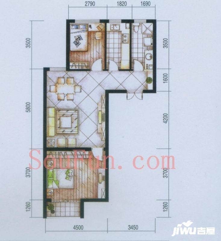 风林公寓2室1厅1卫89.9㎡户型图