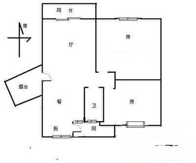 魅力之城2室2厅1卫89㎡户型图