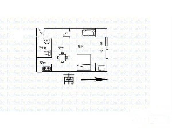 三华天运1室1厅1卫53㎡户型图