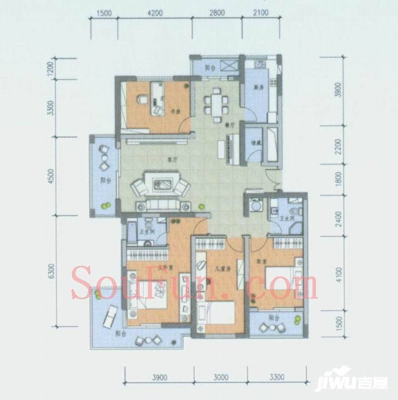 彩虹城4室2厅2卫176.9㎡户型图