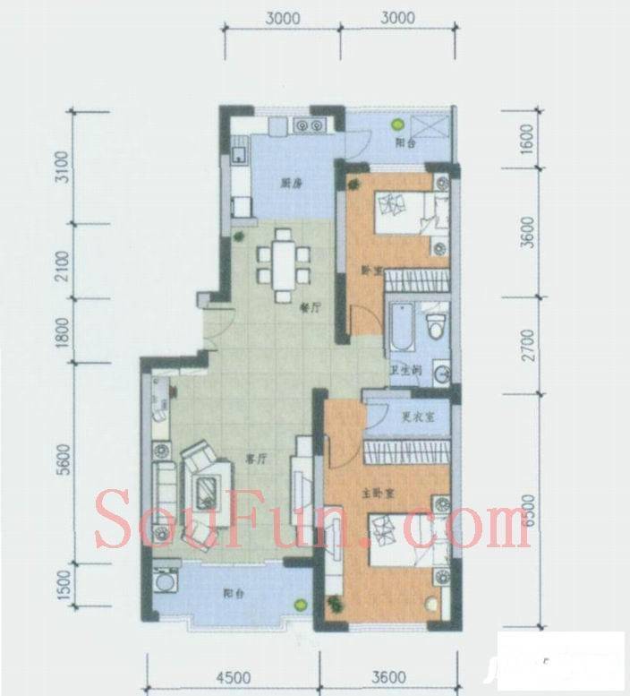 彩虹城2室2厅1卫97.8㎡户型图