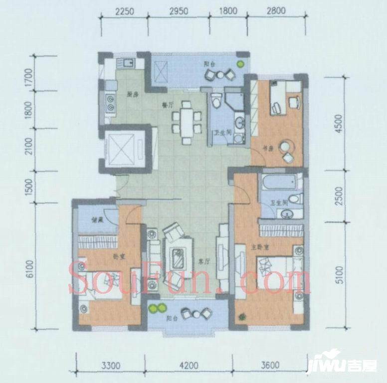 彩虹城3室2厅2卫126.8㎡户型图