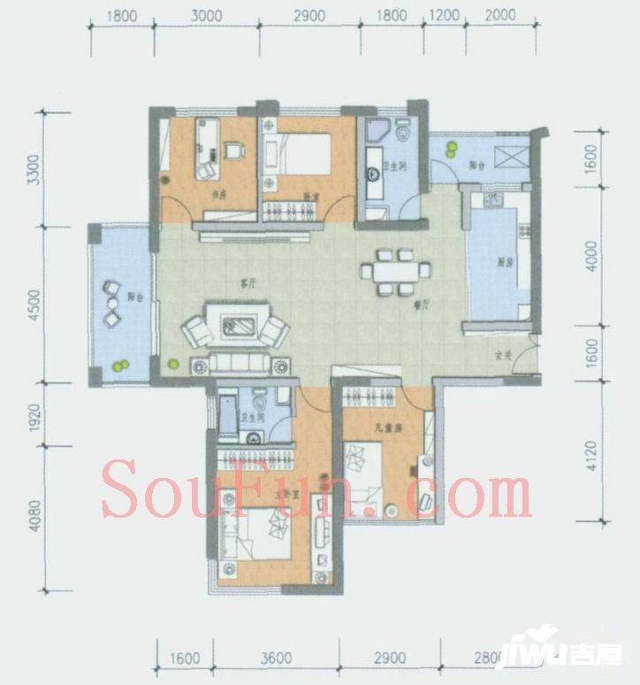 彩虹城4室2厅2卫176.9㎡户型图