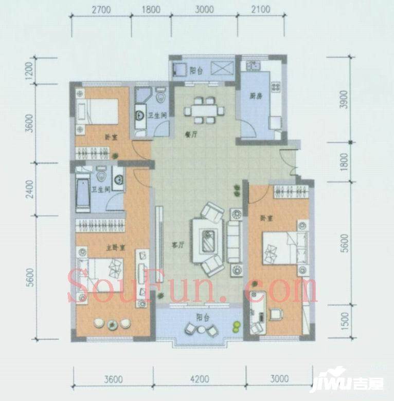 彩虹城3室2厅2卫126.8㎡户型图