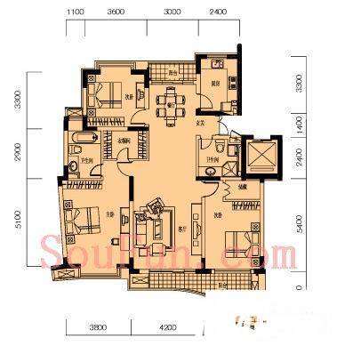 春江时代3室2厅2卫146.3㎡户型图