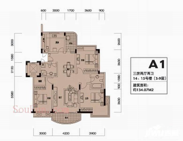 春江时代3室2厅2卫146.3㎡户型图