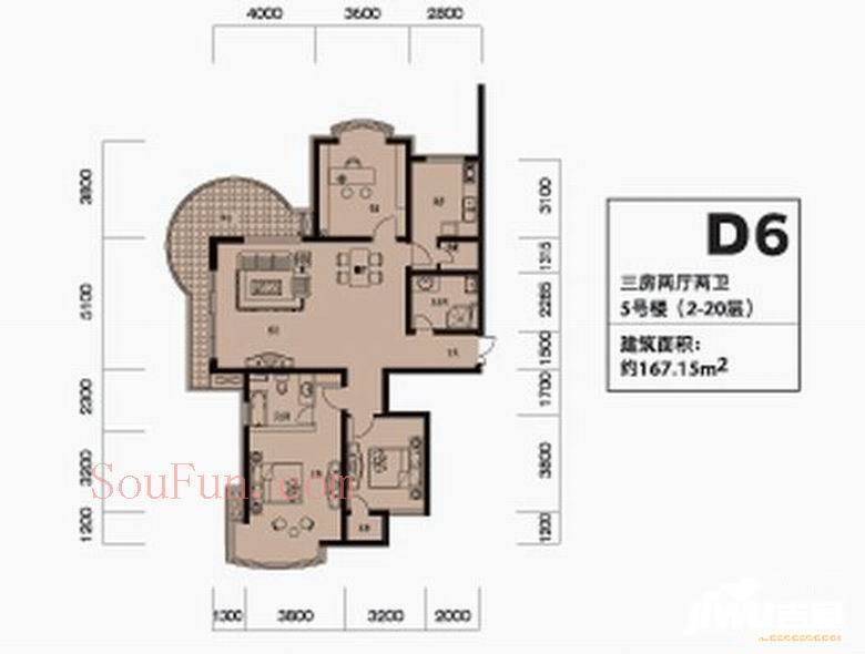 春江时代3室2厅2卫146.3㎡户型图