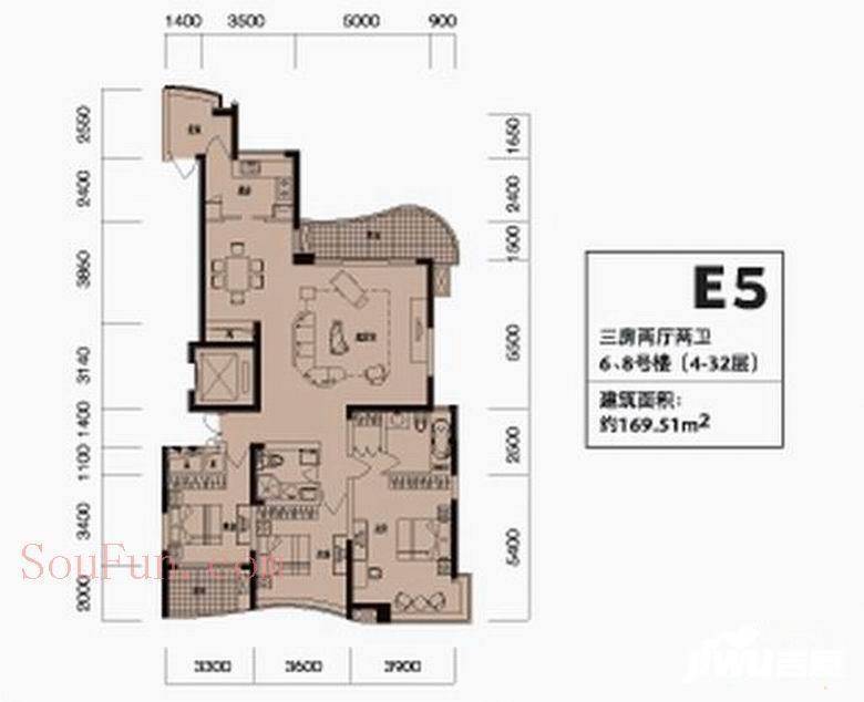 春江时代3室2厅2卫146.3㎡户型图