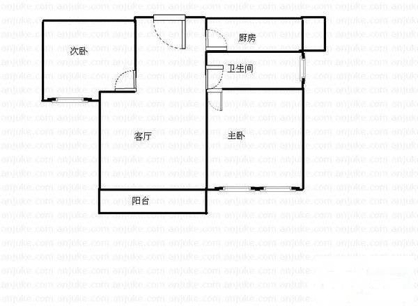 兴龙兴泰花苑2室1厅1卫56㎡户型图