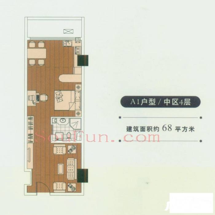 新城三期1室2厅1卫68㎡户型图