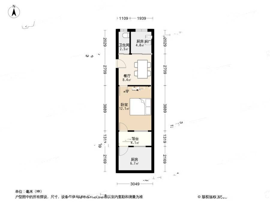 武林桥河下2室1厅1卫37.3㎡户型图