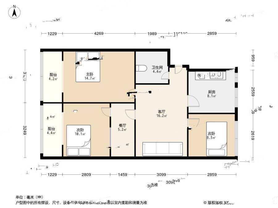 祠堂巷3室1厅1卫77.9㎡户型图