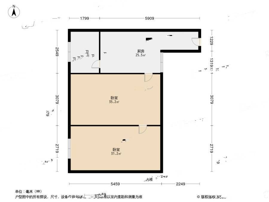 信余里1室1厅1卫48.4㎡户型图