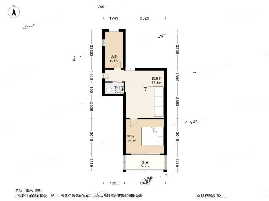 信余里2室1厅1卫43.3㎡户型图