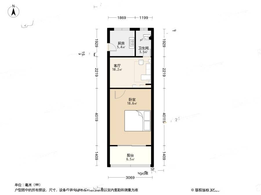 孝子坊1室1厅1卫37.2㎡户型图