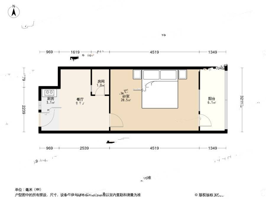 燕子弄1室1厅1卫32.6㎡户型图