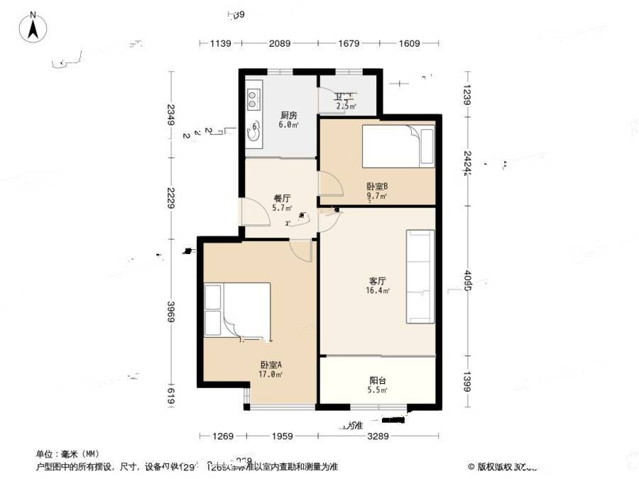 吉庆院2室1厅1卫61㎡户型图