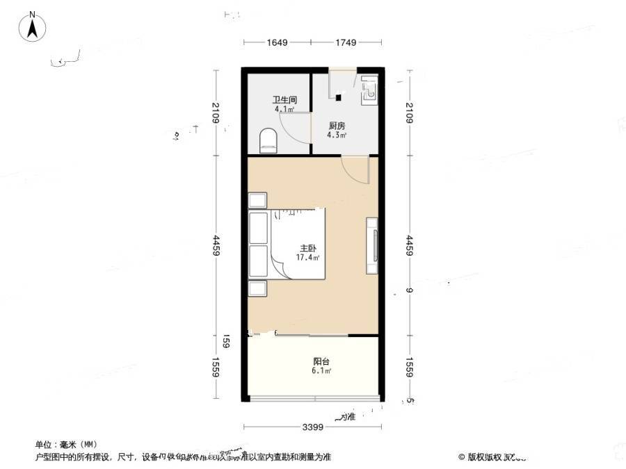 枫华府第1室1厅1卫46㎡户型图