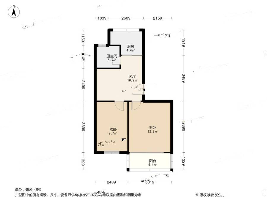 古荡桥2室1厅1卫54.2㎡户型图