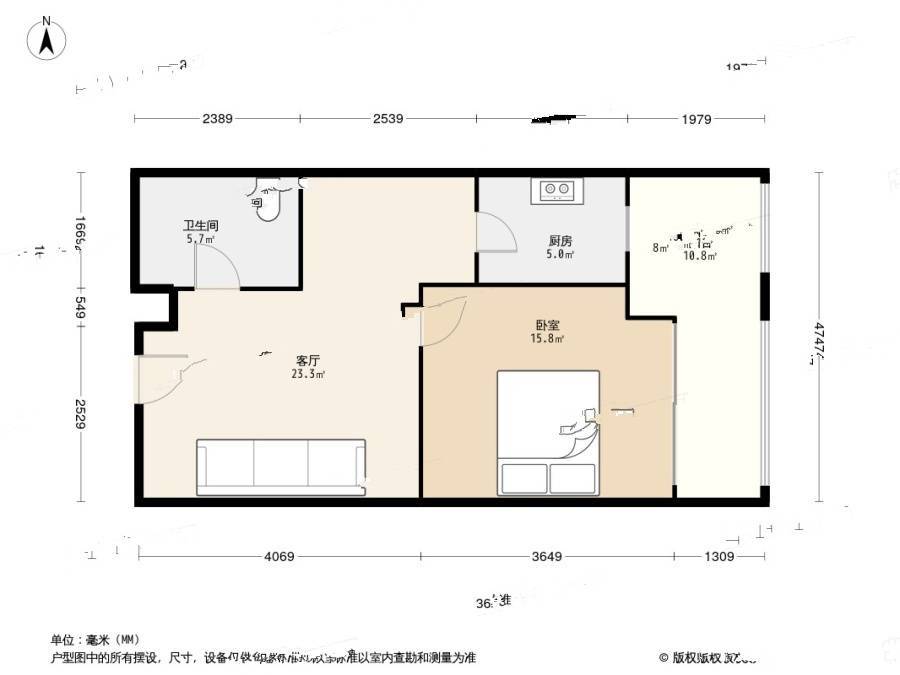 嘉富广场1室1厅1卫58㎡户型图