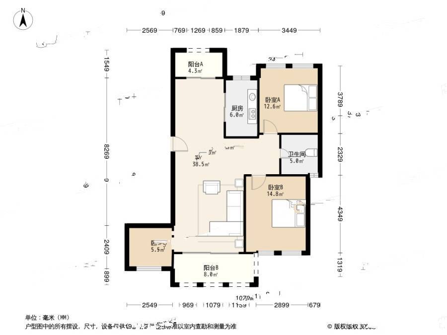 三墩颐景园3室2厅1卫121.8㎡户型图