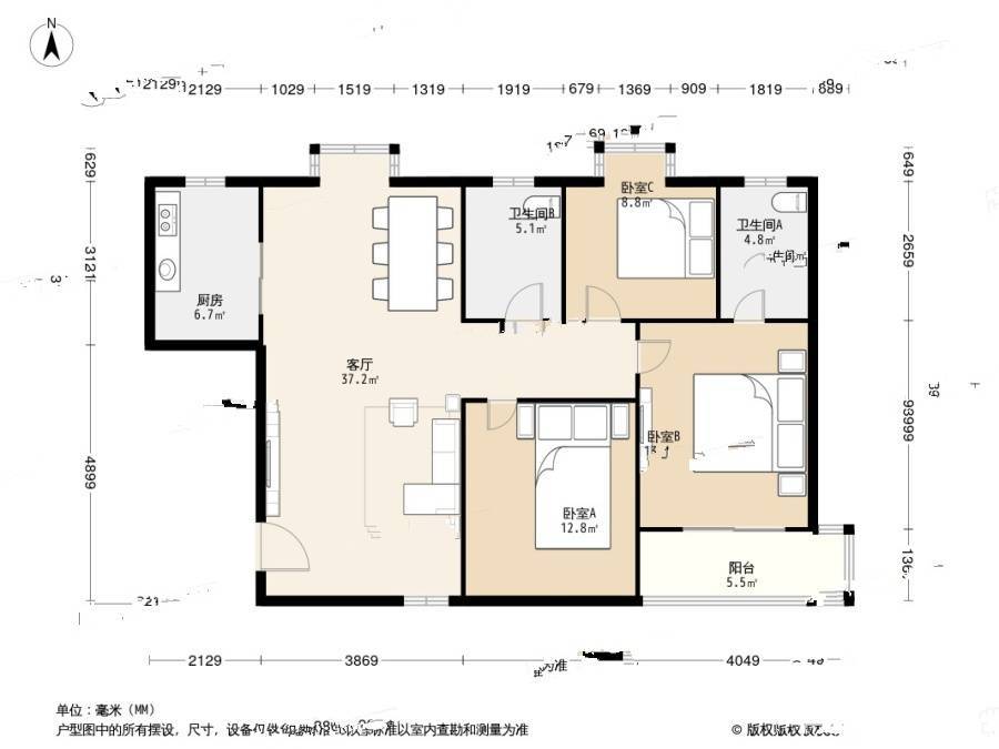 兰惠家园3室1厅2卫120㎡户型图