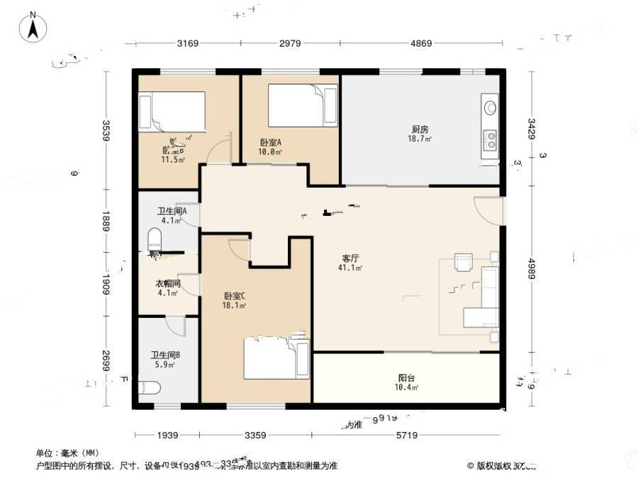 良渚文化村白鹭郡东3室2厅2卫125㎡户型图