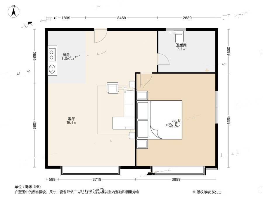 风尚蓝湾1室1厅1卫63.1㎡户型图