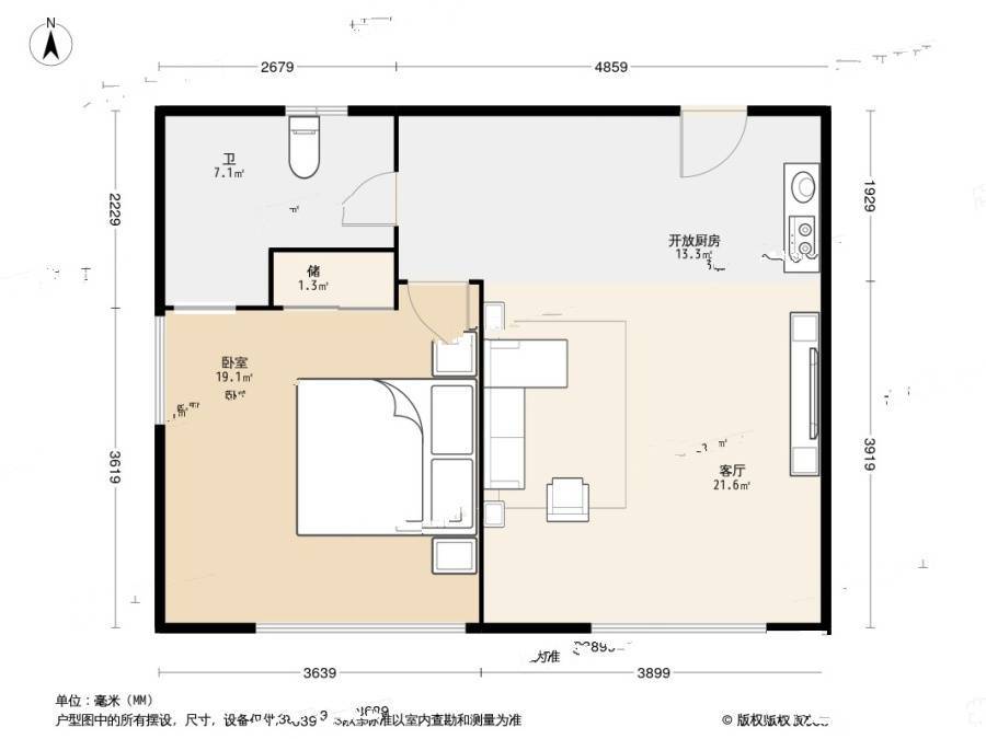 风尚蓝湾1室1厅1卫63.1㎡户型图