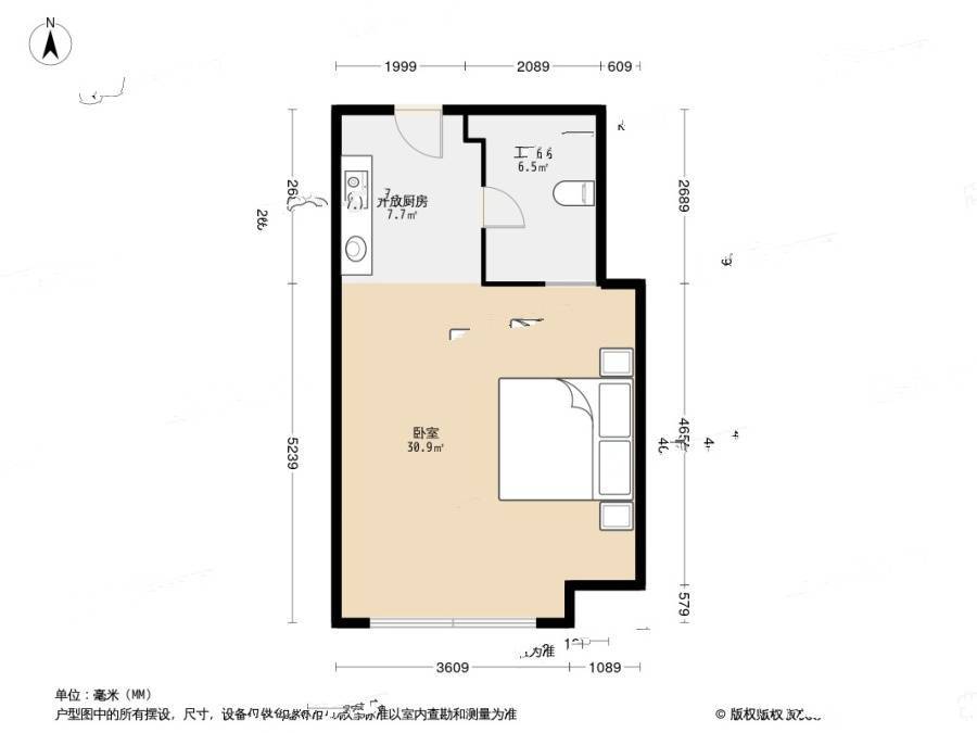 风尚蓝湾1室1厅1卫49.6㎡户型图