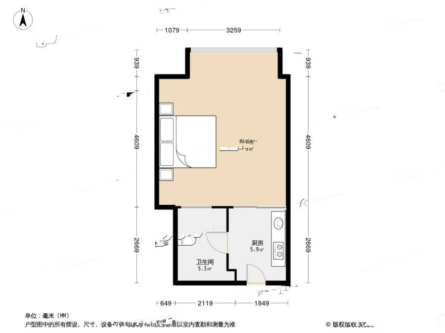 风尚蓝湾1室0厅1卫49.5㎡户型图